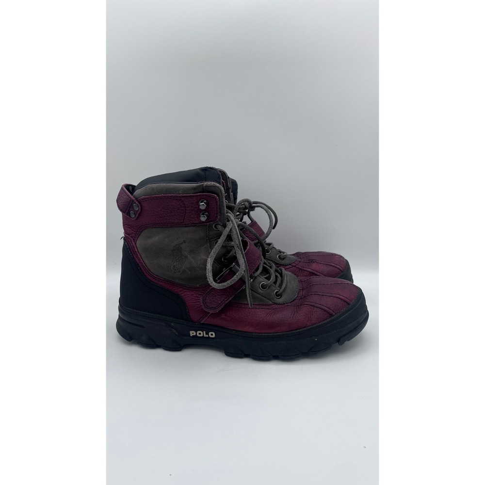 Polo Ralph Lauren Huntswood Mens 12D Burgundy Grey Leather Duck Boots‎ 0862 G12